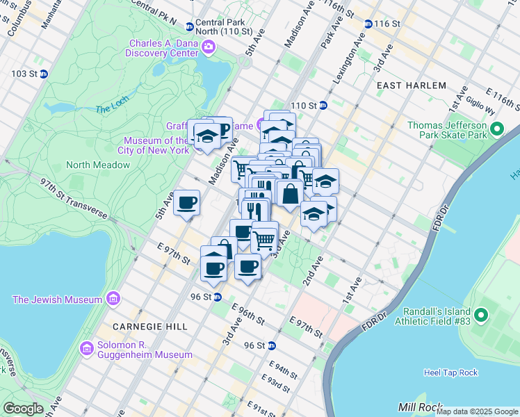 map of restaurants, bars, coffee shops, grocery stores, and more near in New York