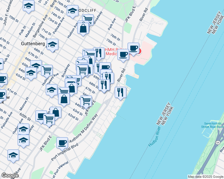 map of restaurants, bars, coffee shops, grocery stores, and more near 161 Lydia Drive in Guttenberg
