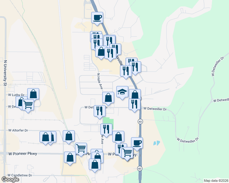 map of restaurants, bars, coffee shops, grocery stores, and more near 809 West Detweiller Drive in Peoria