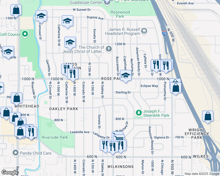 map of restaurants, bars, coffee shops, grocery stores, and more near 945 North 1200 West in Salt Lake City