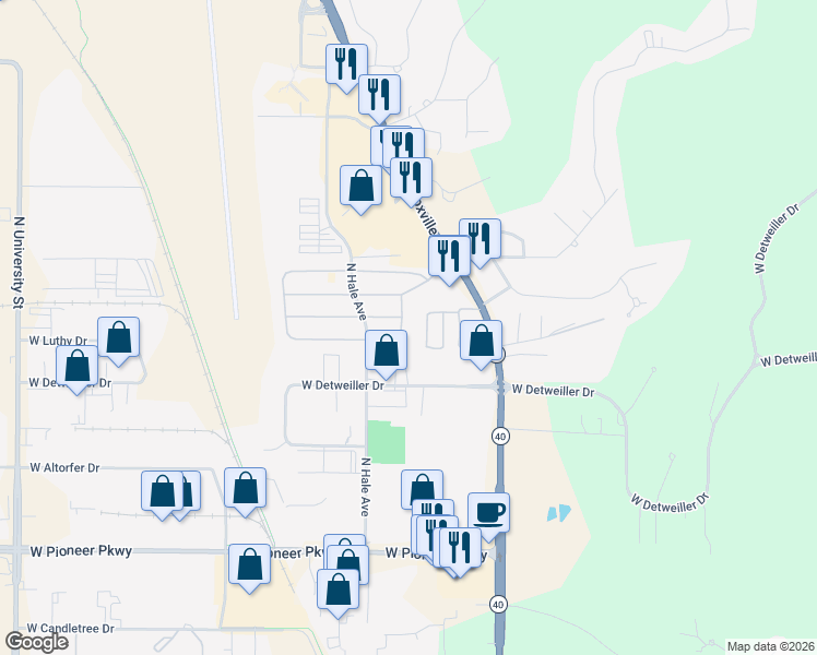 map of restaurants, bars, coffee shops, grocery stores, and more near 809 West Detweiller Drive in Peoria