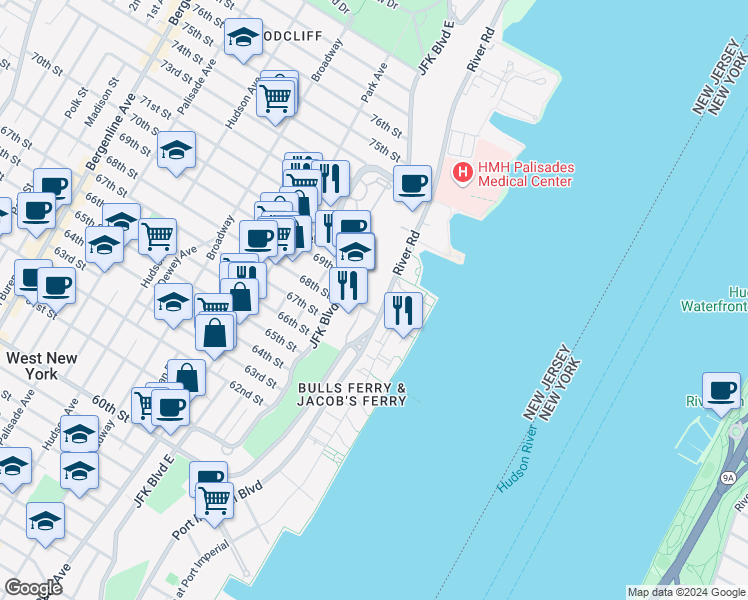 map of restaurants, bars, coffee shops, grocery stores, and more near 161 Lydia Drive in Guttenberg