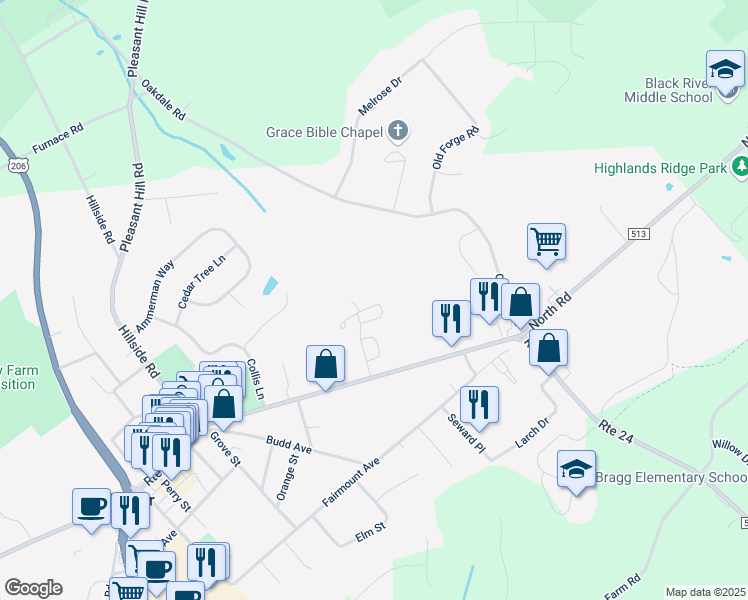 map of restaurants, bars, coffee shops, grocery stores, and more near 21 Barkman Way in Chester