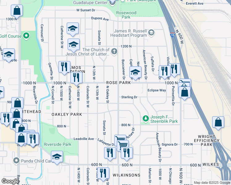 map of restaurants, bars, coffee shops, grocery stores, and more near 945 North 1200 West in Salt Lake City