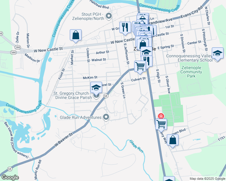 map of restaurants, bars, coffee shops, grocery stores, and more near in Zelienople
