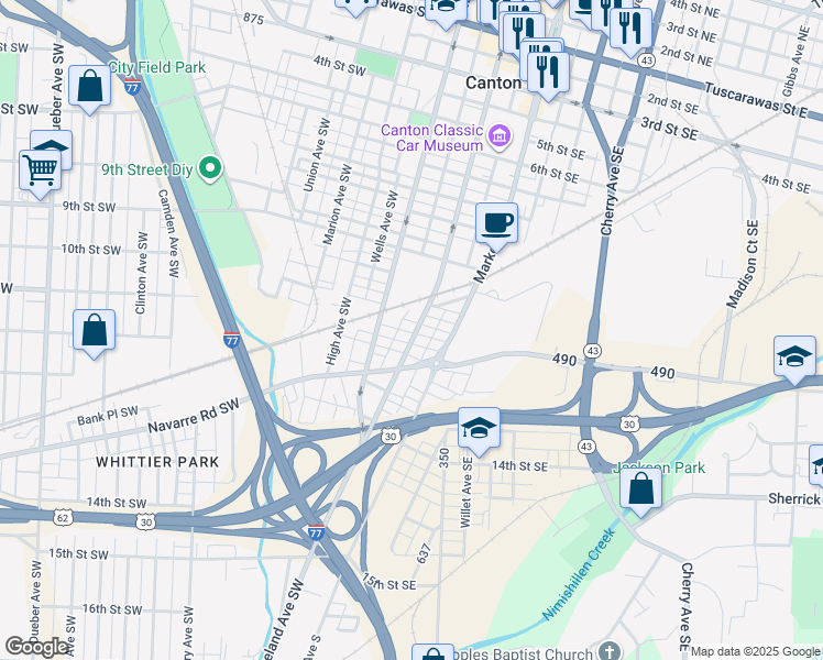 map of restaurants, bars, coffee shops, grocery stores, and more near 108 Bornique Place Southwest in Canton