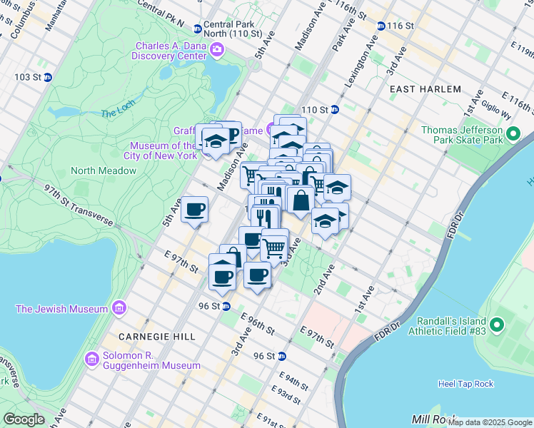 map of restaurants, bars, coffee shops, grocery stores, and more near in New York