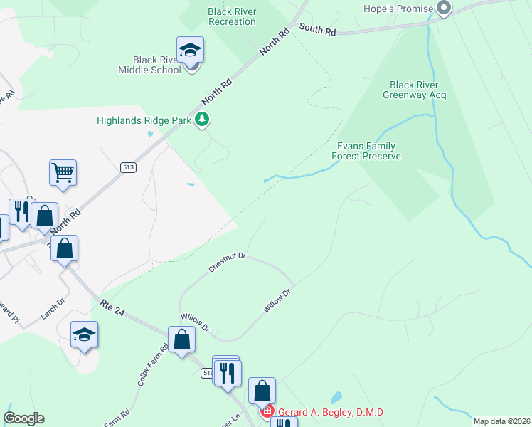 map of restaurants, bars, coffee shops, grocery stores, and more near 5 Robin Court in Chester