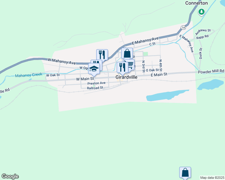 map of restaurants, bars, coffee shops, grocery stores, and more near 87 Upper Railroad Street in Girardville