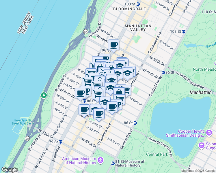 map of restaurants, bars, coffee shops, grocery stores, and more near in New York