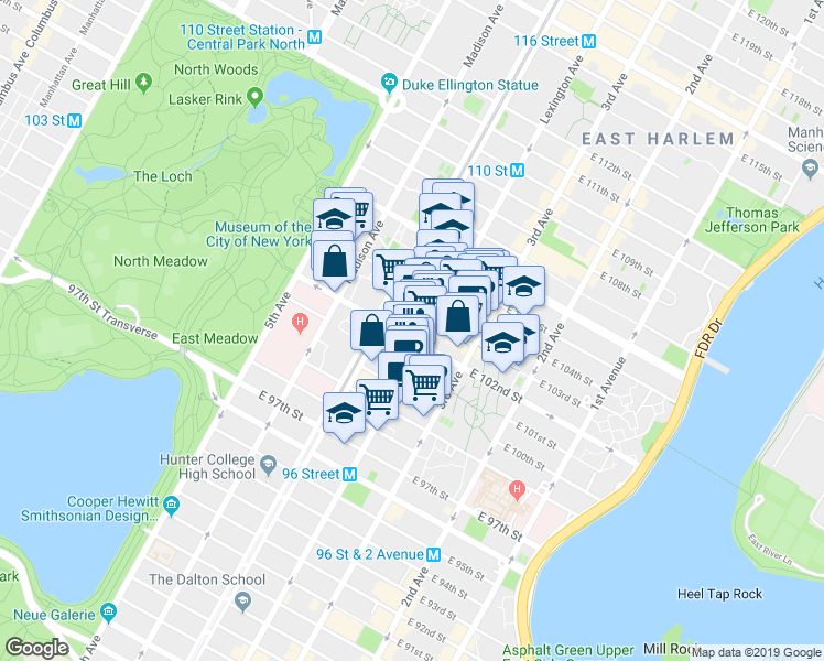map of restaurants, bars, coffee shops, grocery stores, and more near in New York