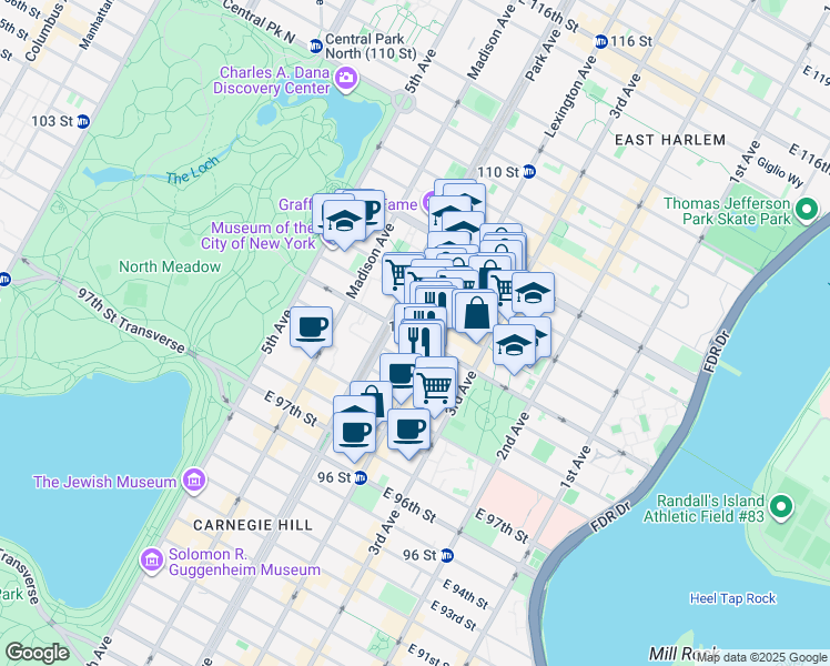 map of restaurants, bars, coffee shops, grocery stores, and more near in New York