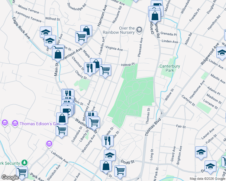 map of restaurants, bars, coffee shops, grocery stores, and more near 82 Watchung Avenue in West Orange
