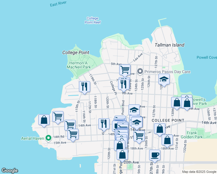 map of restaurants, bars, coffee shops, grocery stores, and more near in Queens