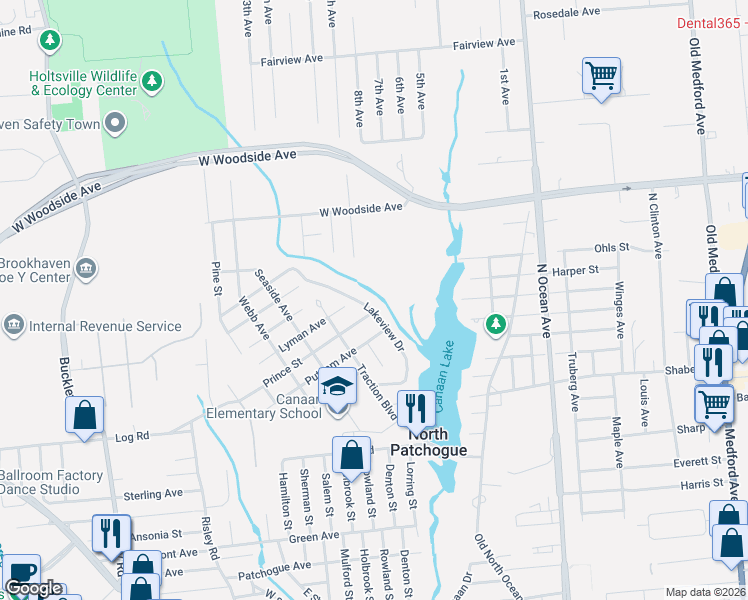 map of restaurants, bars, coffee shops, grocery stores, and more near 8 Prince Street in Patchogue