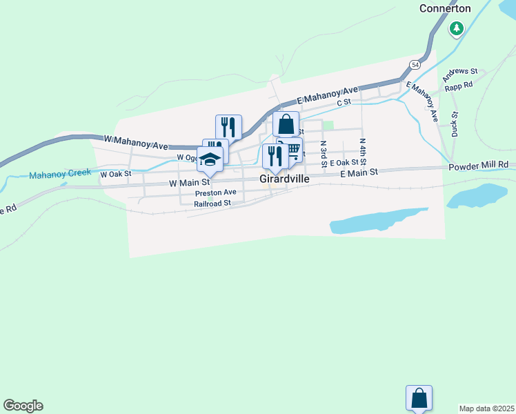 map of restaurants, bars, coffee shops, grocery stores, and more near 85 Upper Railroad Street in Girardville