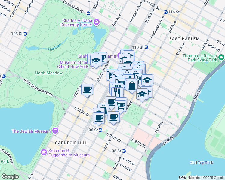 map of restaurants, bars, coffee shops, grocery stores, and more near in New York