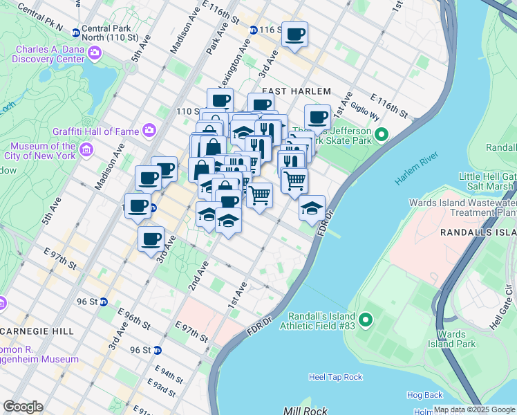 map of restaurants, bars, coffee shops, grocery stores, and more near in New York