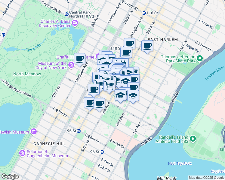 map of restaurants, bars, coffee shops, grocery stores, and more near in New York
