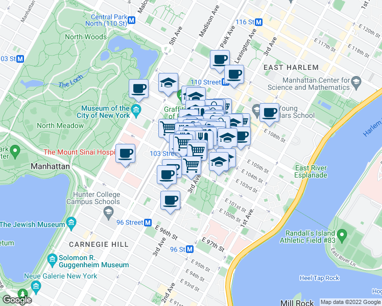map of restaurants, bars, coffee shops, grocery stores, and more near in New York