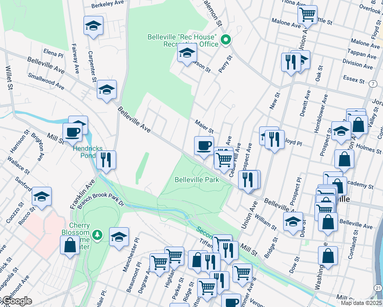 map of restaurants, bars, coffee shops, grocery stores, and more near 27 Mount Pleasant Avenue in Belleville