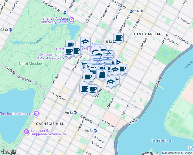 map of restaurants, bars, coffee shops, grocery stores, and more near in New York