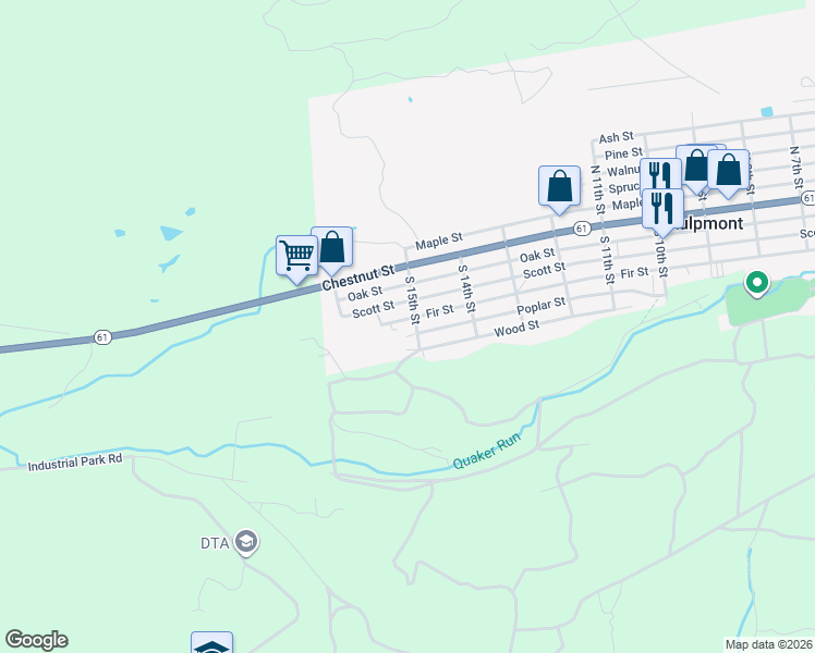 map of restaurants, bars, coffee shops, grocery stores, and more near 1427-1499 Scott Street in Kulpmont