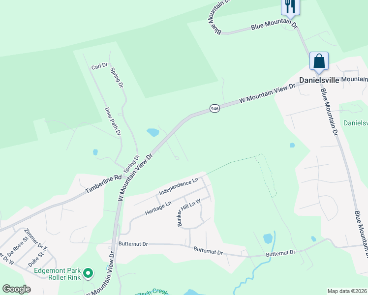 map of restaurants, bars, coffee shops, grocery stores, and more near 4153 West Mountain View Drive in Walnutport
