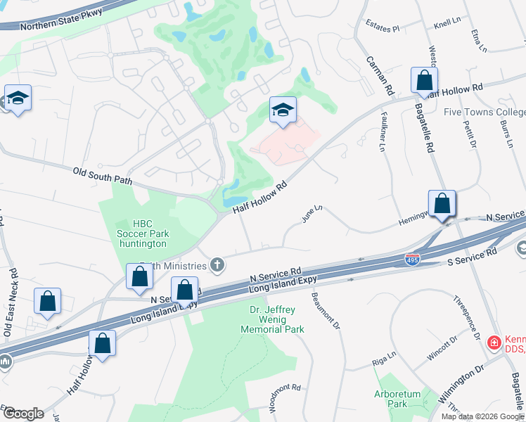 map of restaurants, bars, coffee shops, grocery stores, and more near 258 Half Hollow Road in Dix Hills