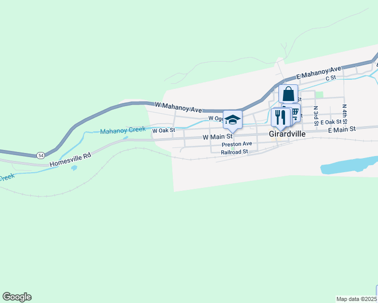 map of restaurants, bars, coffee shops, grocery stores, and more near 363 Preston Avenue in Girardville