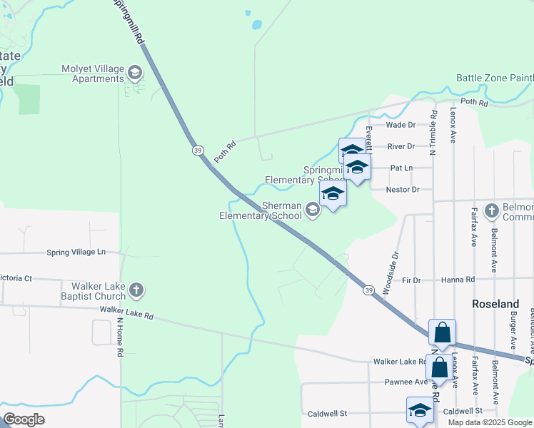 map of restaurants, bars, coffee shops, grocery stores, and more near 1138 Springmill Street in Mansfield