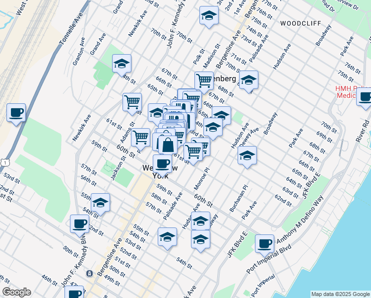 map of restaurants, bars, coffee shops, grocery stores, and more near in West New York