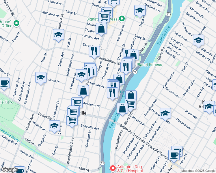 map of restaurants, bars, coffee shops, grocery stores, and more near 204 Stephens Street in Belleville