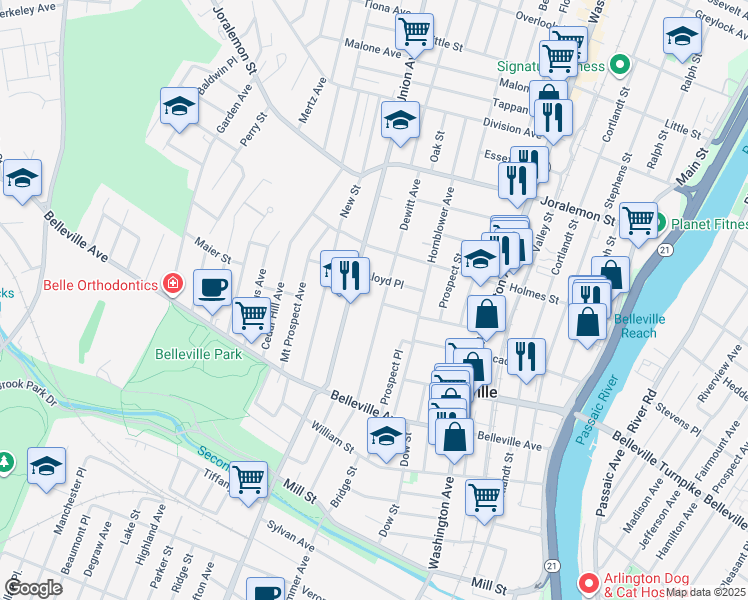 map of restaurants, bars, coffee shops, grocery stores, and more near 53 Lloyd Place in Belleville