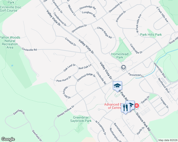 map of restaurants, bars, coffee shops, grocery stores, and more near SCIENCE East Park Avenue in State College