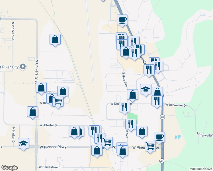 map of restaurants, bars, coffee shops, grocery stores, and more near 8507 North Selkirk Drive in Peoria
