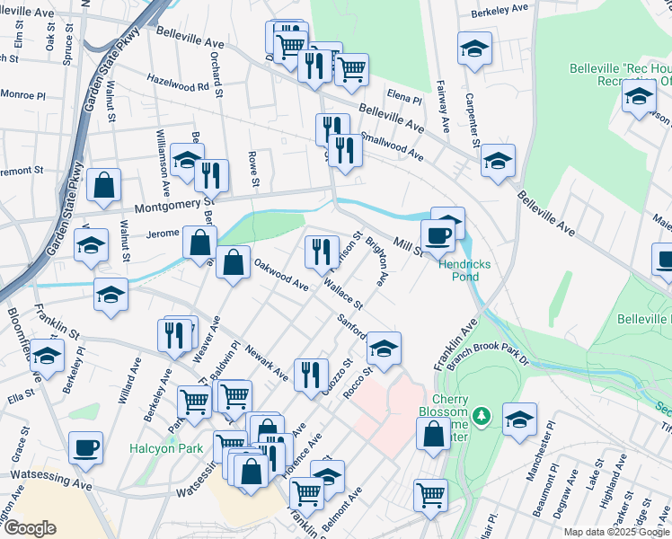 map of restaurants, bars, coffee shops, grocery stores, and more near 65 Harrison Street in Belleville