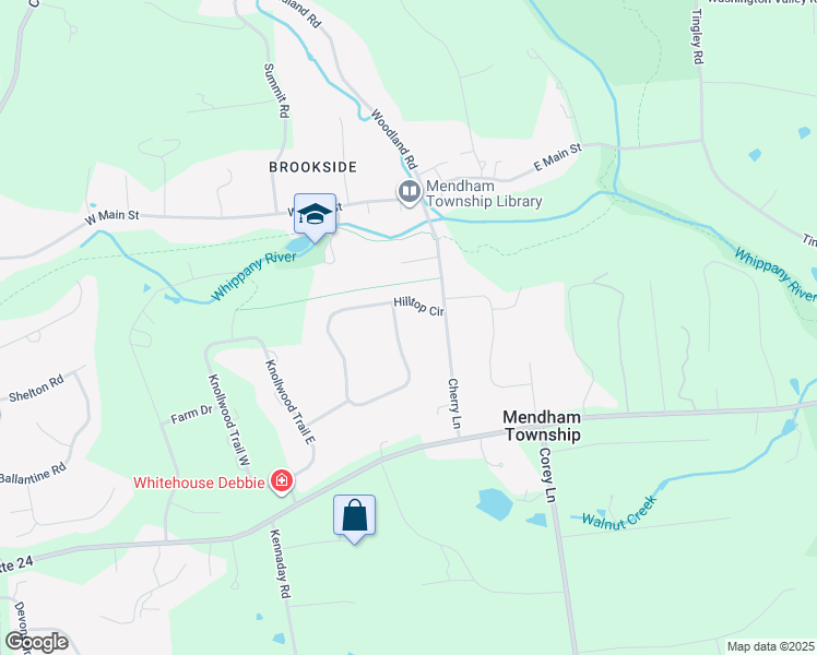 map of restaurants, bars, coffee shops, grocery stores, and more near 7 Hilltop Circle in Mendham