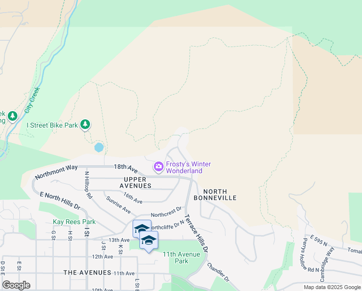 map of restaurants, bars, coffee shops, grocery stores, and more near 992 Terrace Hills Drive in Salt Lake City