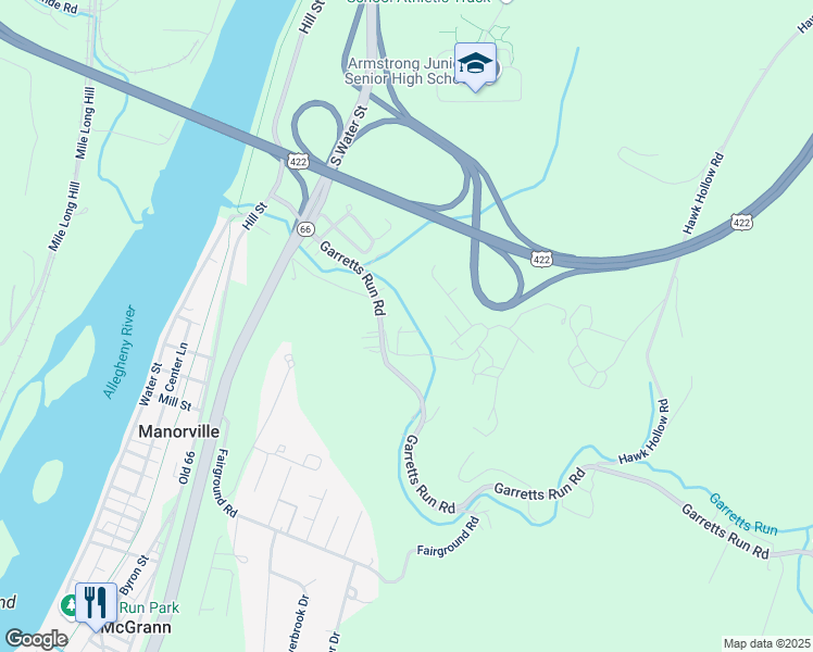 map of restaurants, bars, coffee shops, grocery stores, and more near 178 Goat Hill Road in Kittanning