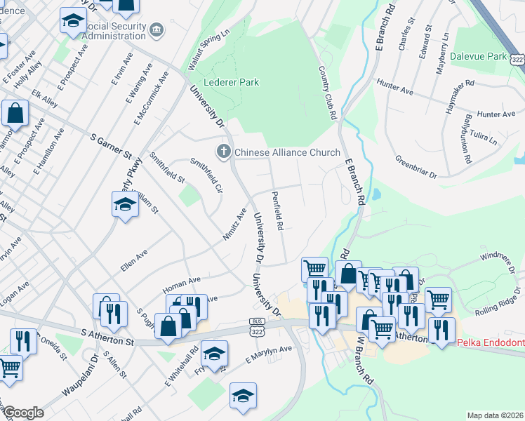 map of restaurants, bars, coffee shops, grocery stores, and more near 516 Nimitz Avenue in State College