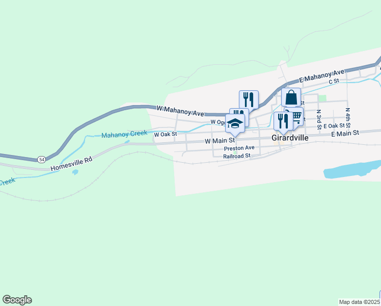 map of restaurants, bars, coffee shops, grocery stores, and more near 363 Preston Avenue in Girardville