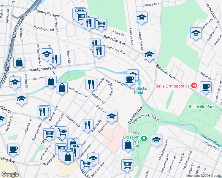 map of restaurants, bars, coffee shops, grocery stores, and more near 50 Bellevue Avenue in Belleville