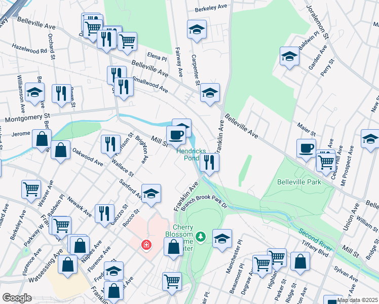 map of restaurants, bars, coffee shops, grocery stores, and more near 612 Mill Street in Belleville