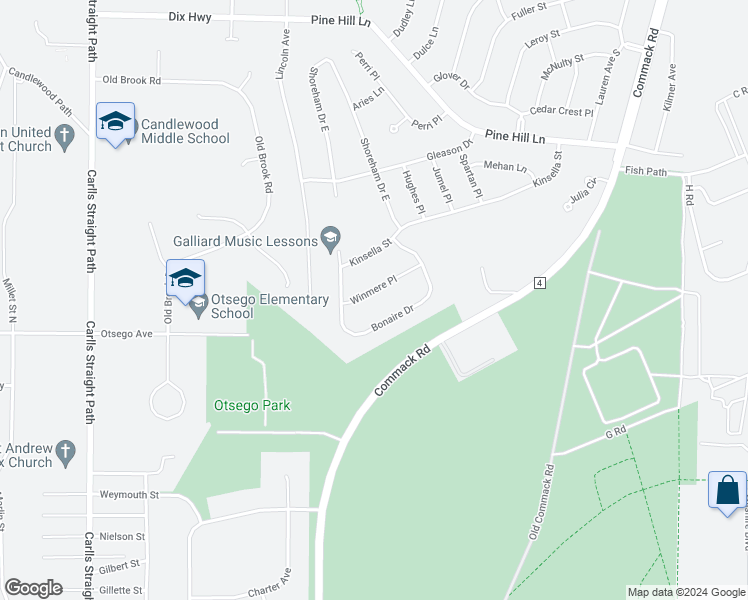 map of restaurants, bars, coffee shops, grocery stores, and more near 14 Winmere Place in Dix Hills