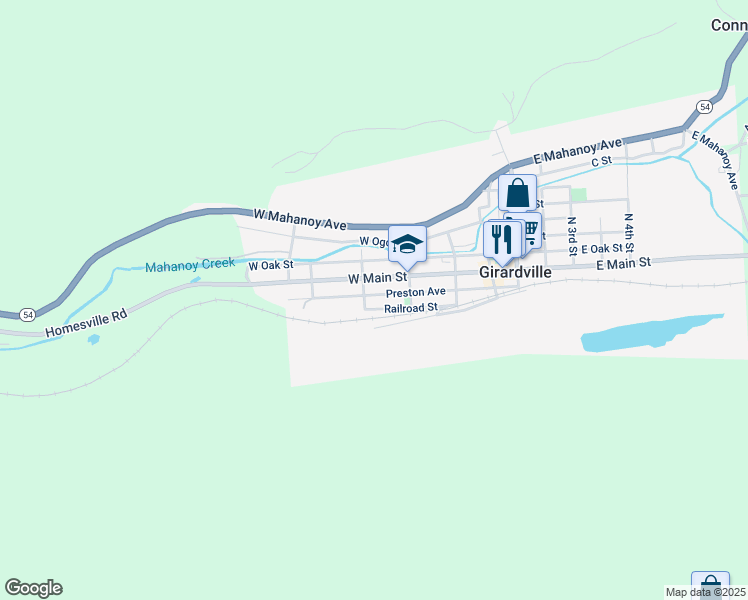 map of restaurants, bars, coffee shops, grocery stores, and more near 249 Preston Avenue in Girardville