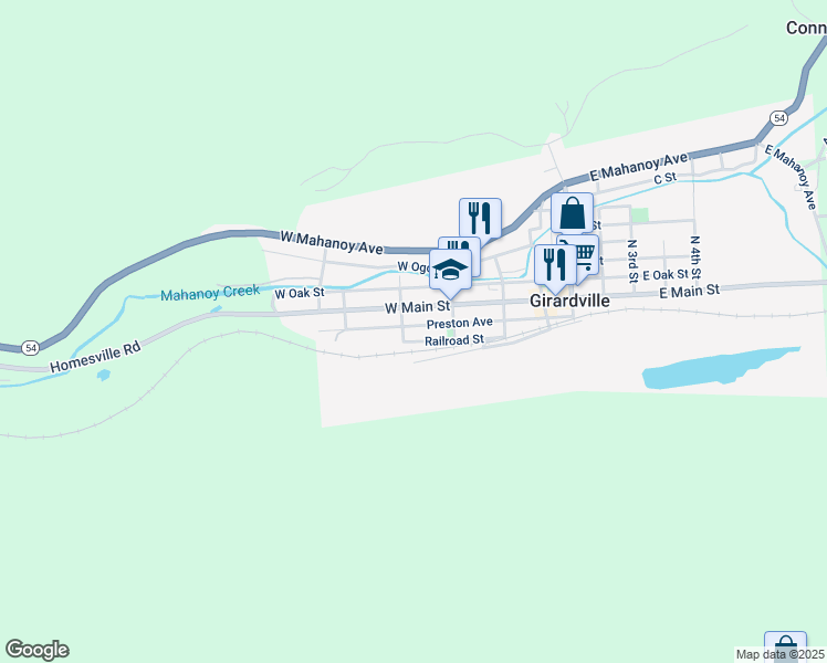 map of restaurants, bars, coffee shops, grocery stores, and more near 249 Preston Avenue in Girardville