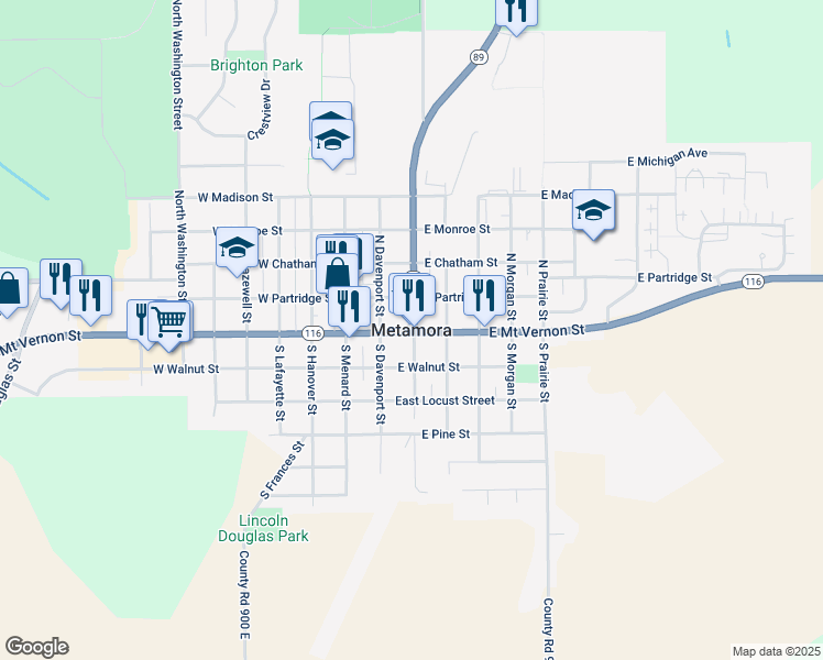 map of restaurants, bars, coffee shops, grocery stores, and more near in Metamora