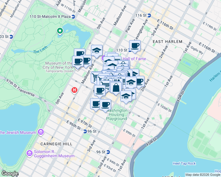 map of restaurants, bars, coffee shops, grocery stores, and more near in New York