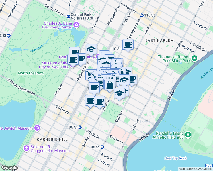 map of restaurants, bars, coffee shops, grocery stores, and more near in New York